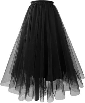 Lace Slip Skirt for Women 2025 Pleated Mesh Midi Long Skirt Solid Color Tutu for Women Adults Classic Tulle Skirts