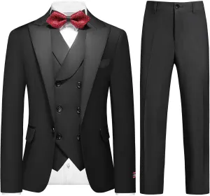 Lamgool Boys Tuxedo Suit 3 Piece Slim Fit Set with Blazer Jacket Vest Pant Kids Formal Outfit for Wedding Prom Size 6-20