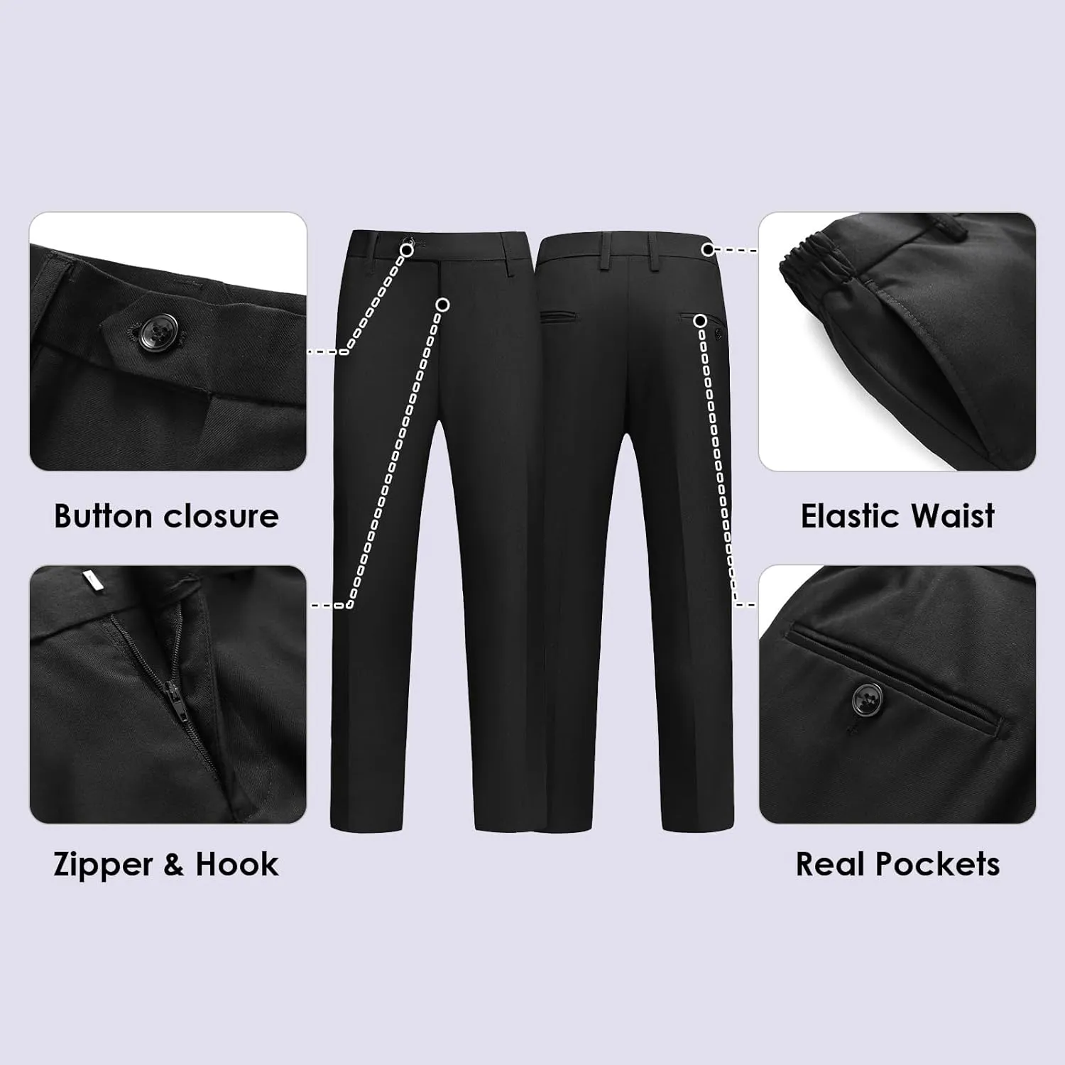 Lamgool Tuxedo Suits for Boys Kids Formal Outfit 4-Piece Set with Sequin Blazer Dress Shirt Black Pants Bow tie Prom Wedding