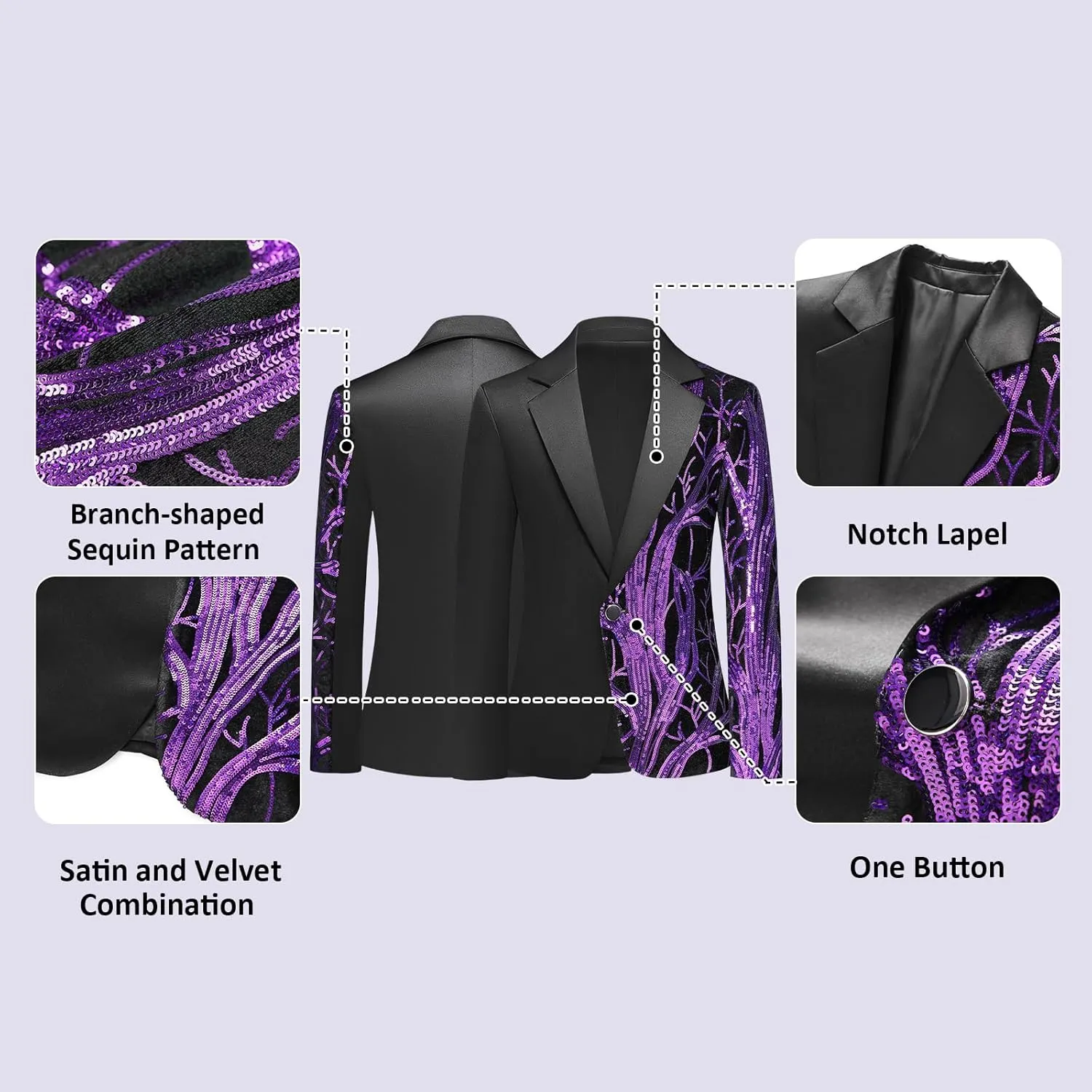 Lamgool Tuxedo Suits for Boys Kids Formal Outfit 4-Piece Set with Sequin Blazer Dress Shirt Black Pants Bow tie Prom Wedding