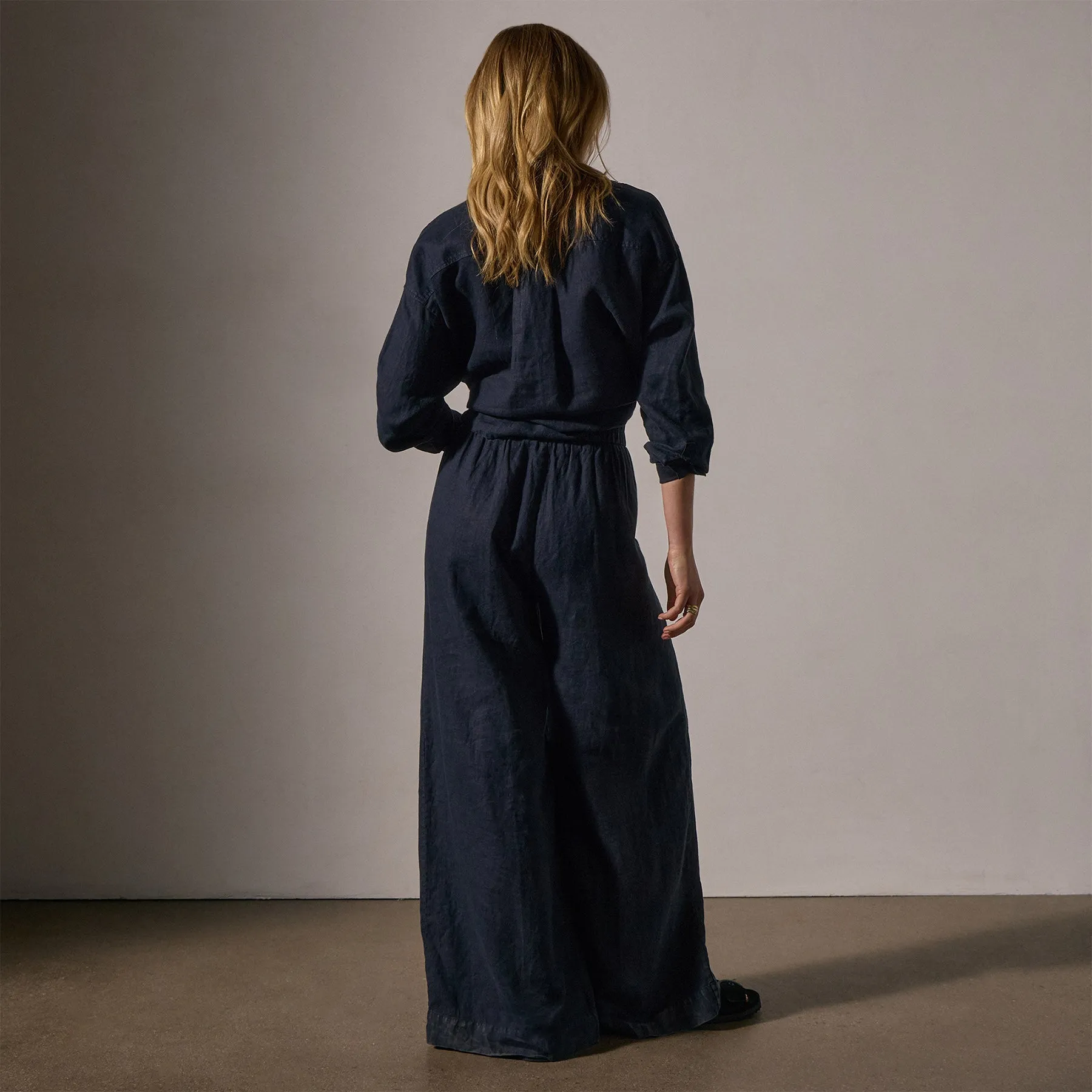 Lightweight Linen Wide Leg Pant - Classic Navy