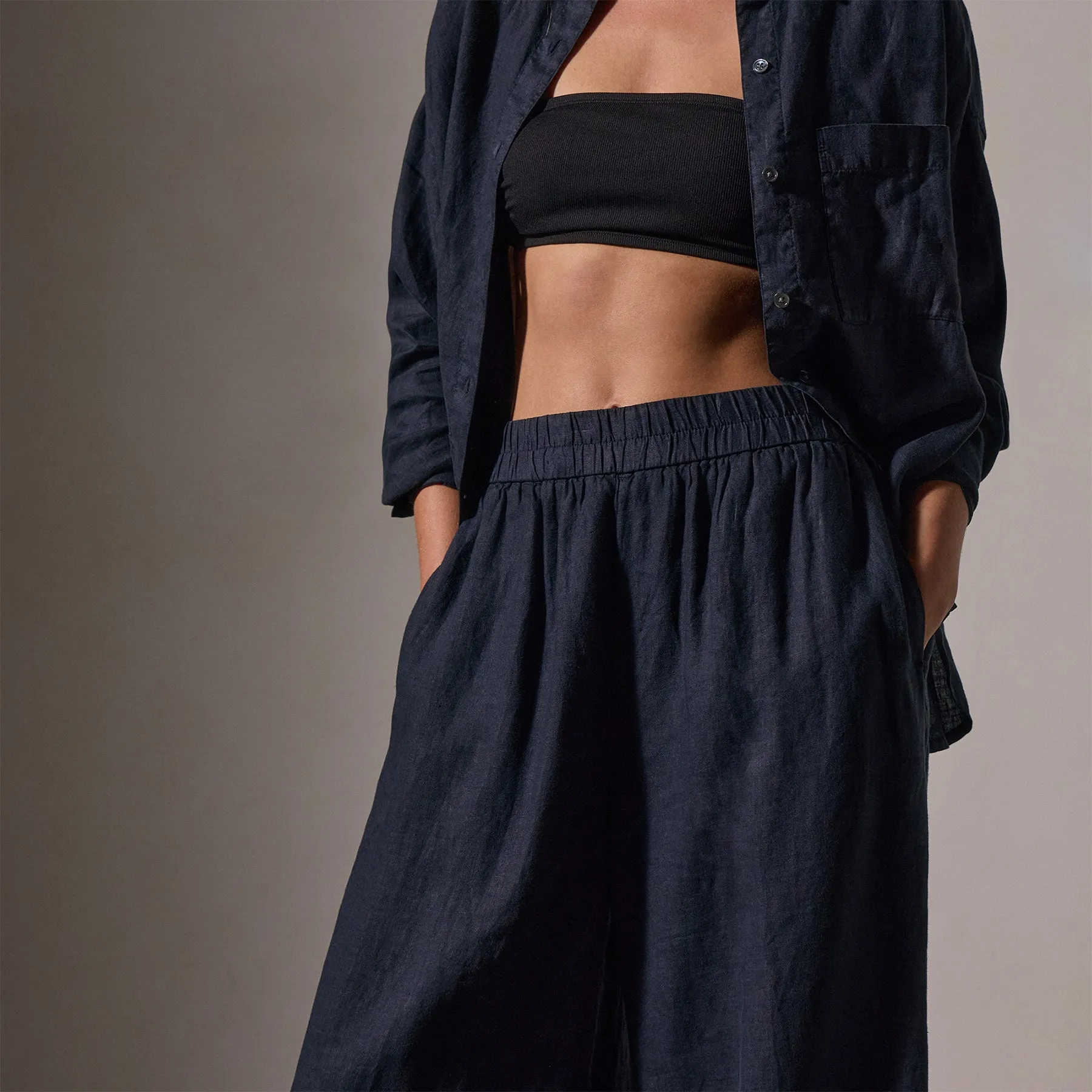 Lightweight Linen Wide Leg Pant - Classic Navy