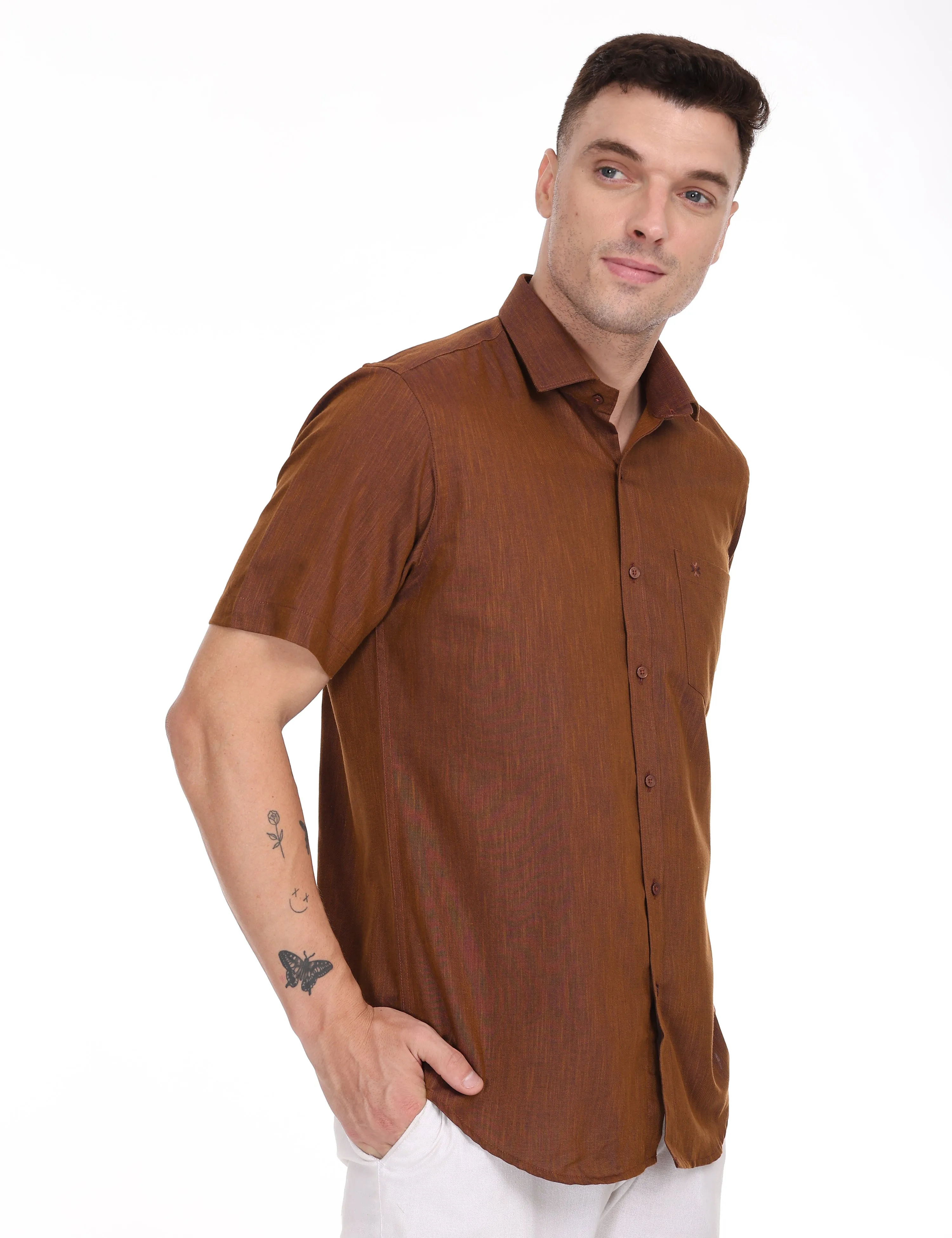 Linseed Cotton Colour Shirt Half Sleeve - 17013