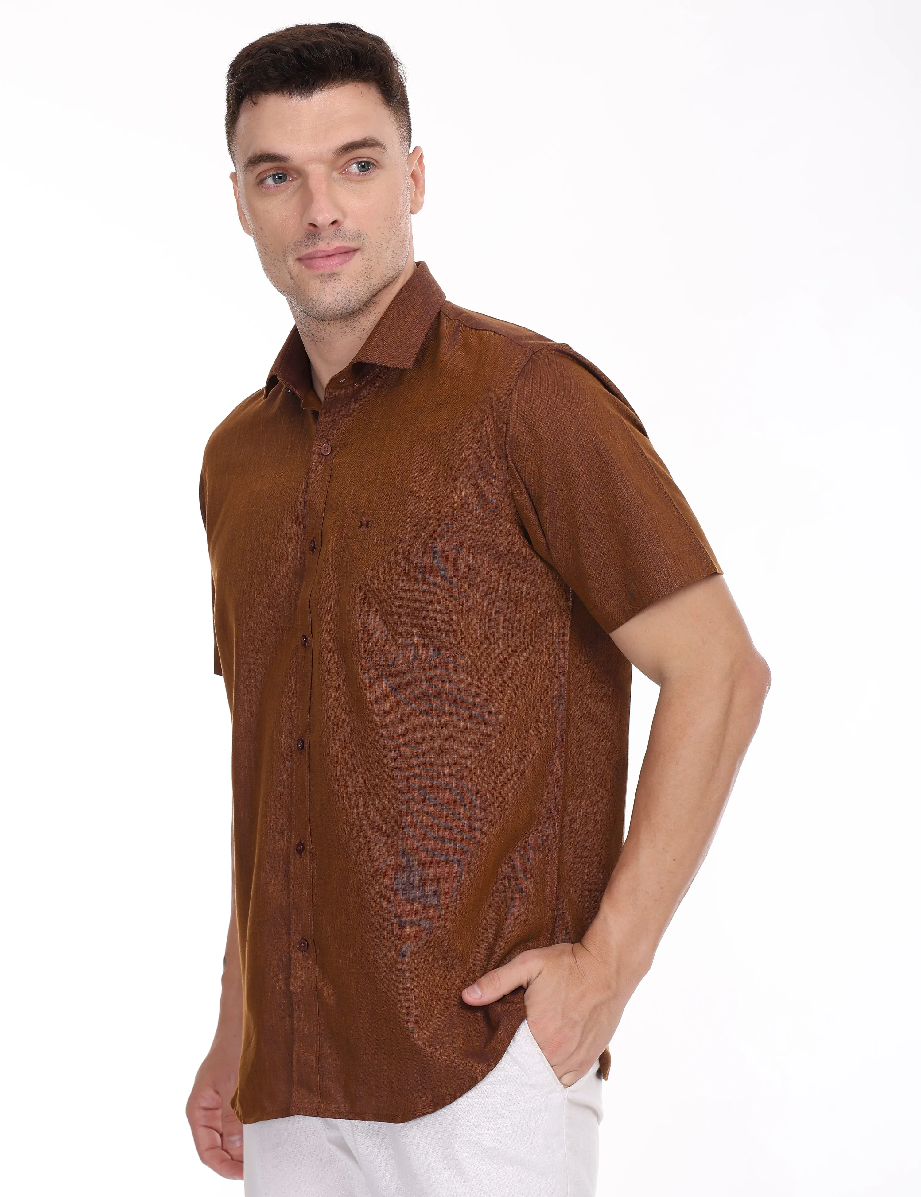 Linseed Cotton Colour Shirt Half Sleeve - 17013