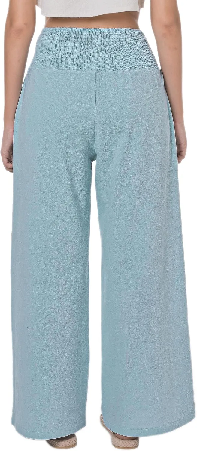 LOFBAZ Women Summer Flowy Cotton Linen Palazzo Wide Leg Pants Beach High Waisted Trousers Boho Long Lounge Pant with Pockets