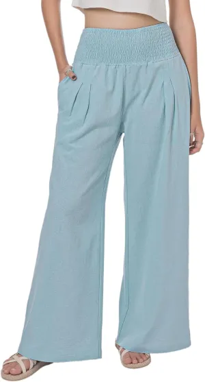 LOFBAZ Women Summer Flowy Cotton Linen Palazzo Wide Leg Pants Beach High Waisted Trousers Boho Long Lounge Pant with Pockets