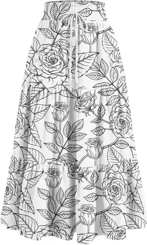 Long Skirts for Women 2025 Summer Floral Print Pleated Dress High Waist A Line Maxi Skirts Beach Flowy Boho Dresses