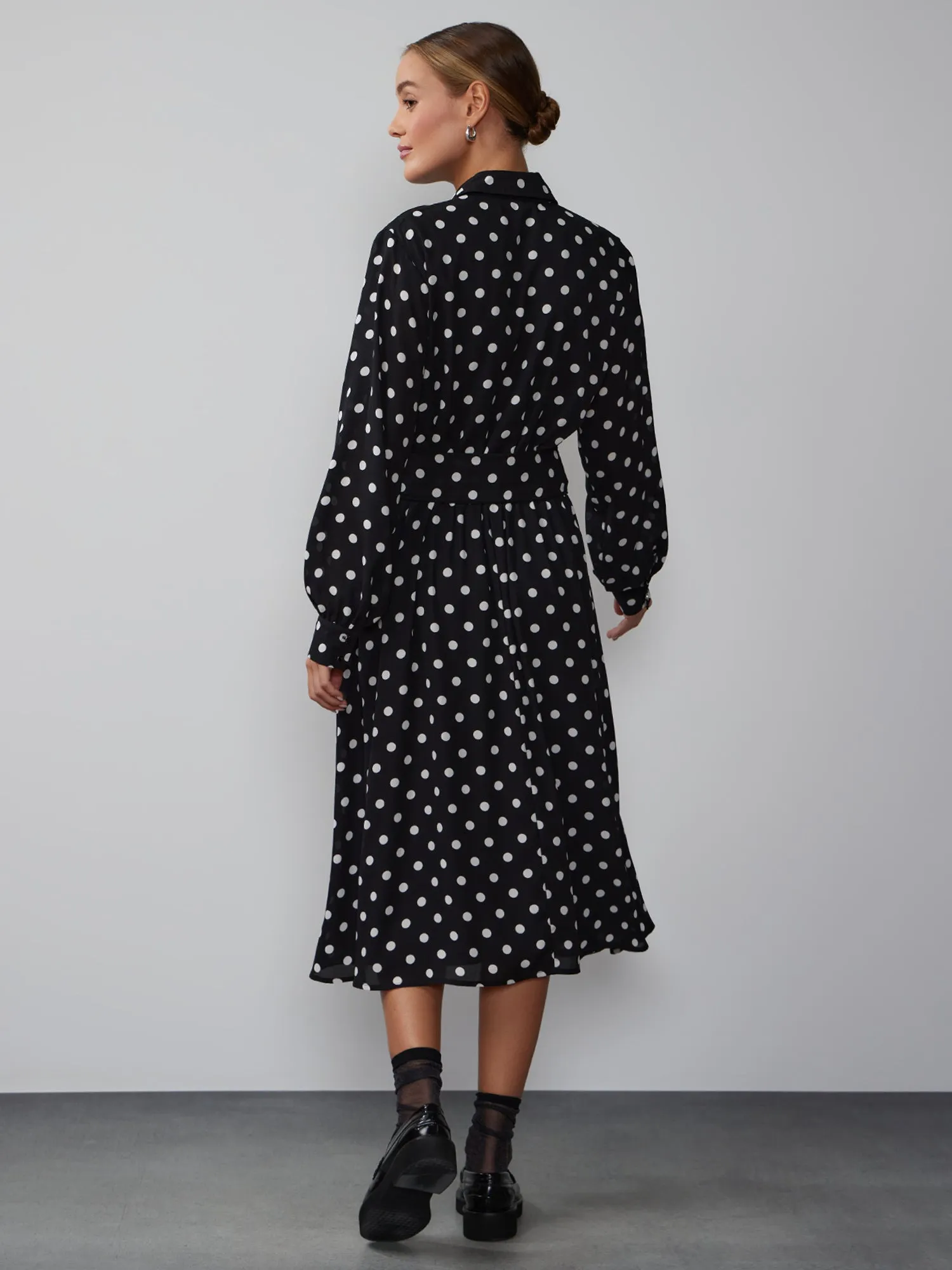 Long Sleeve Polka Dot Shirt Dress