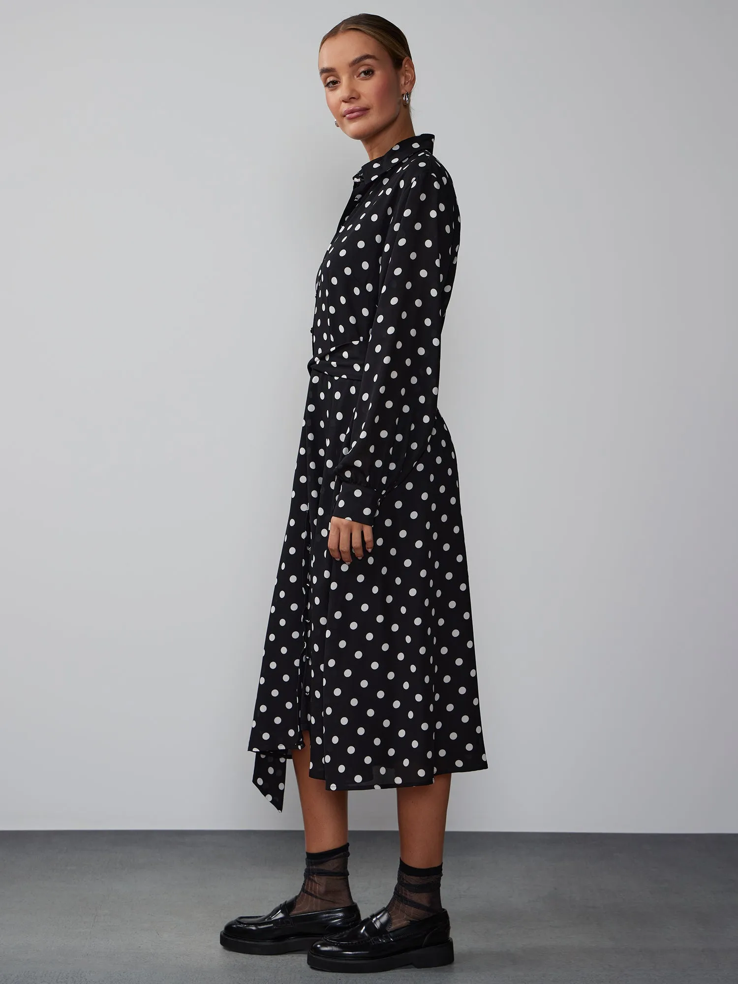 Long Sleeve Polka Dot Shirt Dress