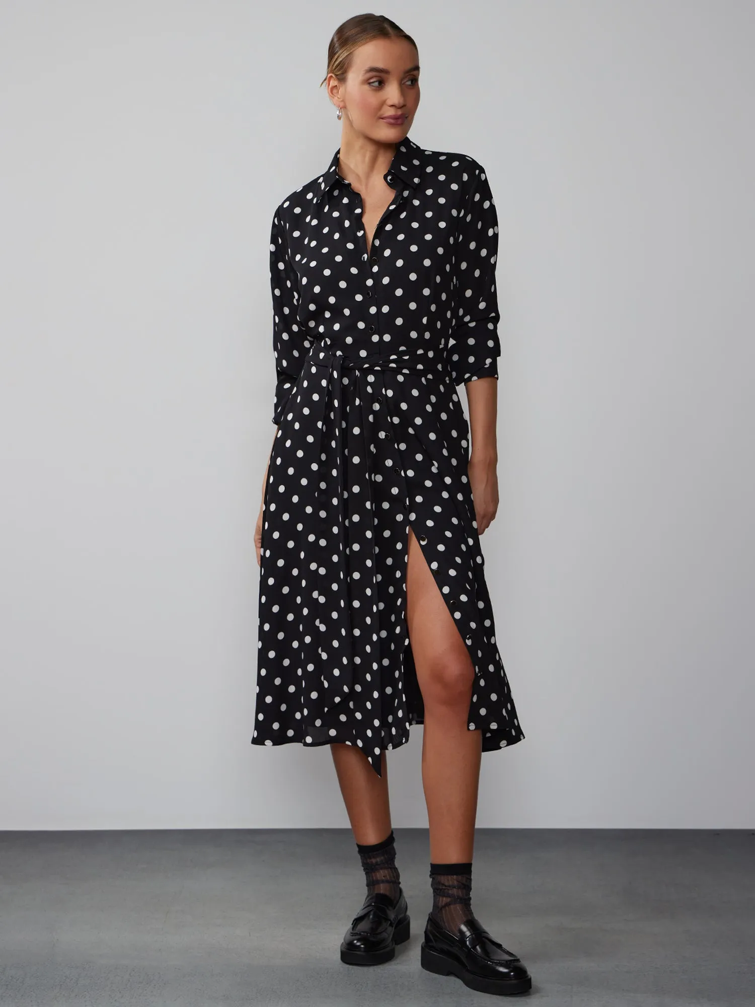 Long Sleeve Polka Dot Shirt Dress