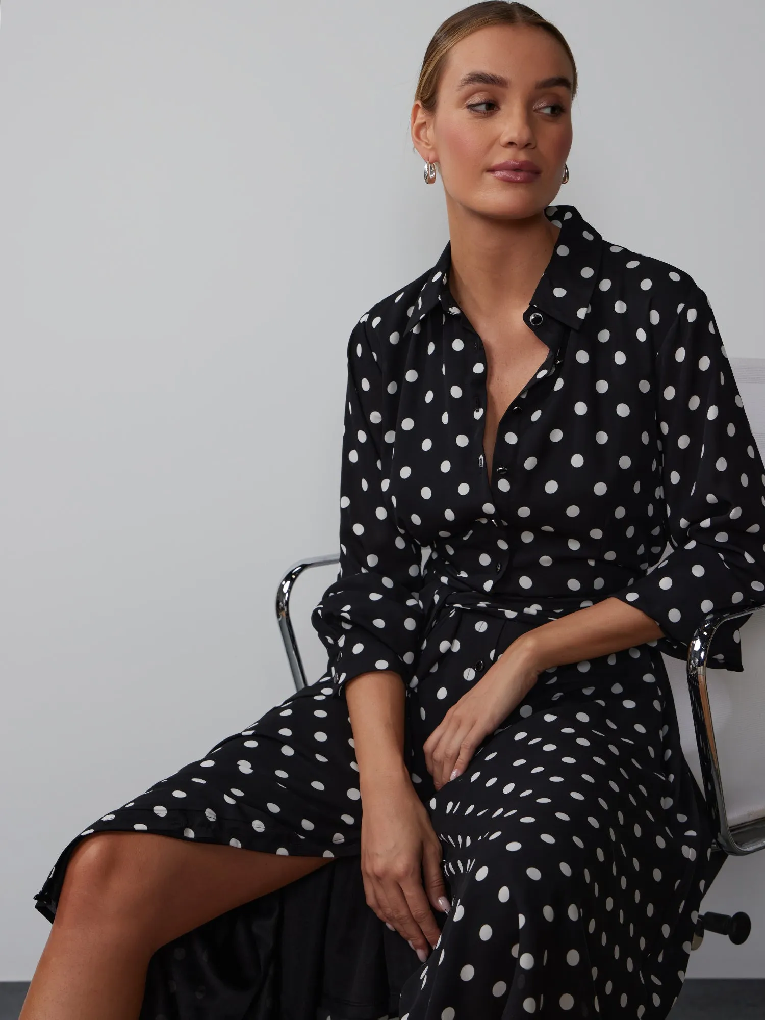 Long Sleeve Polka Dot Shirt Dress