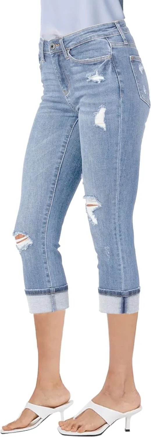 luvamia Capri Jeans for Women Stretch High Waisted Distressed Denim Capris Ripped Skinny Cropped Pants