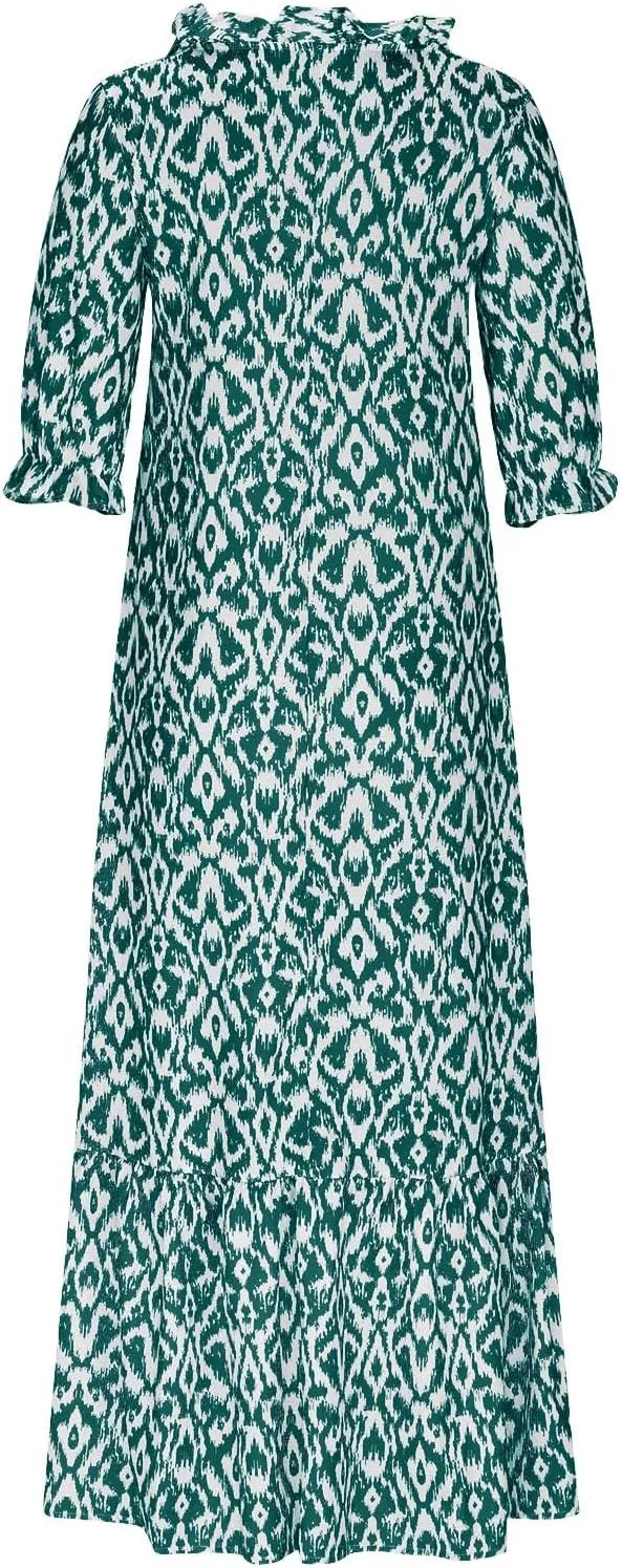 Maxi Dresses for Women 2025 V Neck Vintage Floral Dress Drawstring V Neck Spring Summer Dresses Beach Sundress
