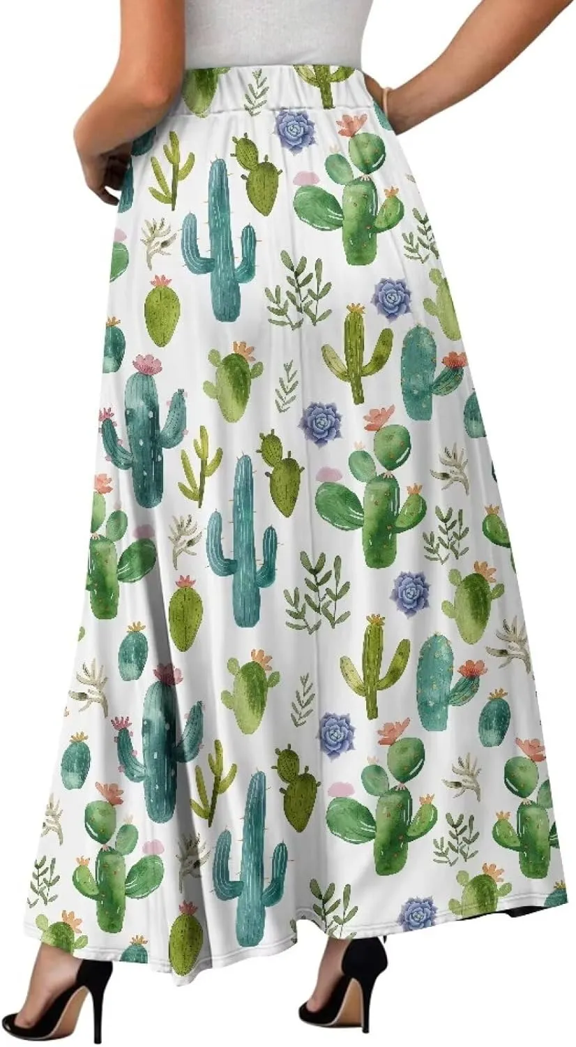 Maxi Skirt for Women Long Elegant High Waisted Cocktail Party Wedding Skirts Flared A-Line Skirts with Pockets