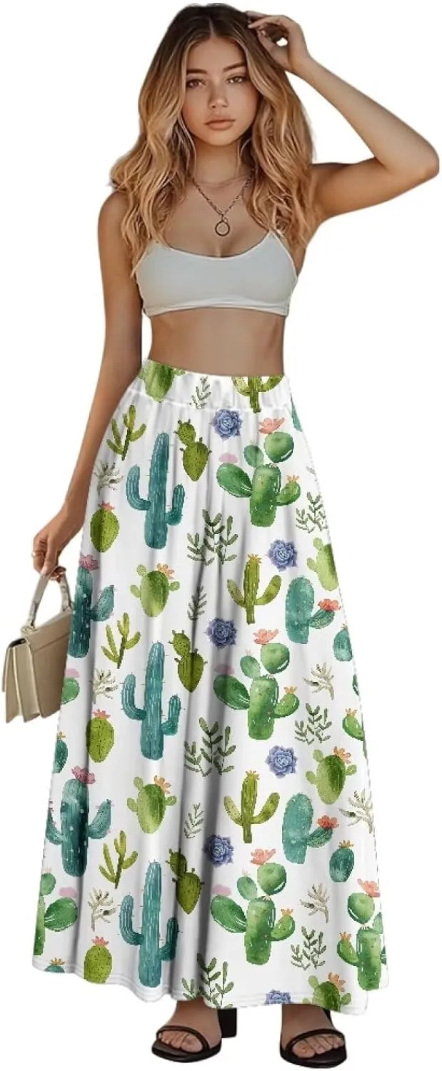 Maxi Skirt for Women Long Elegant High Waisted Cocktail Party Wedding Skirts Flared A-Line Skirts with Pockets
