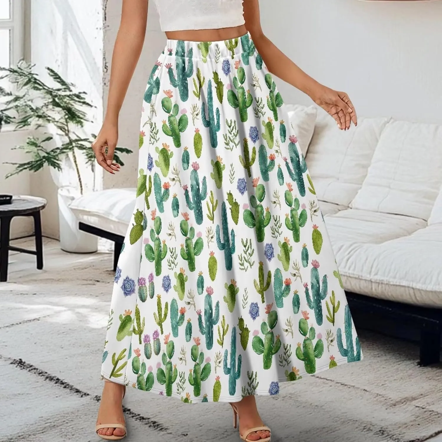 Maxi Skirt for Women Long Elegant High Waisted Cocktail Party Wedding Skirts Flared A-Line Skirts with Pockets