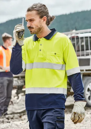 Mens Hi Vis Spliced Long Sleeve Polo - Hoop Taped XL / Yellow/Navy