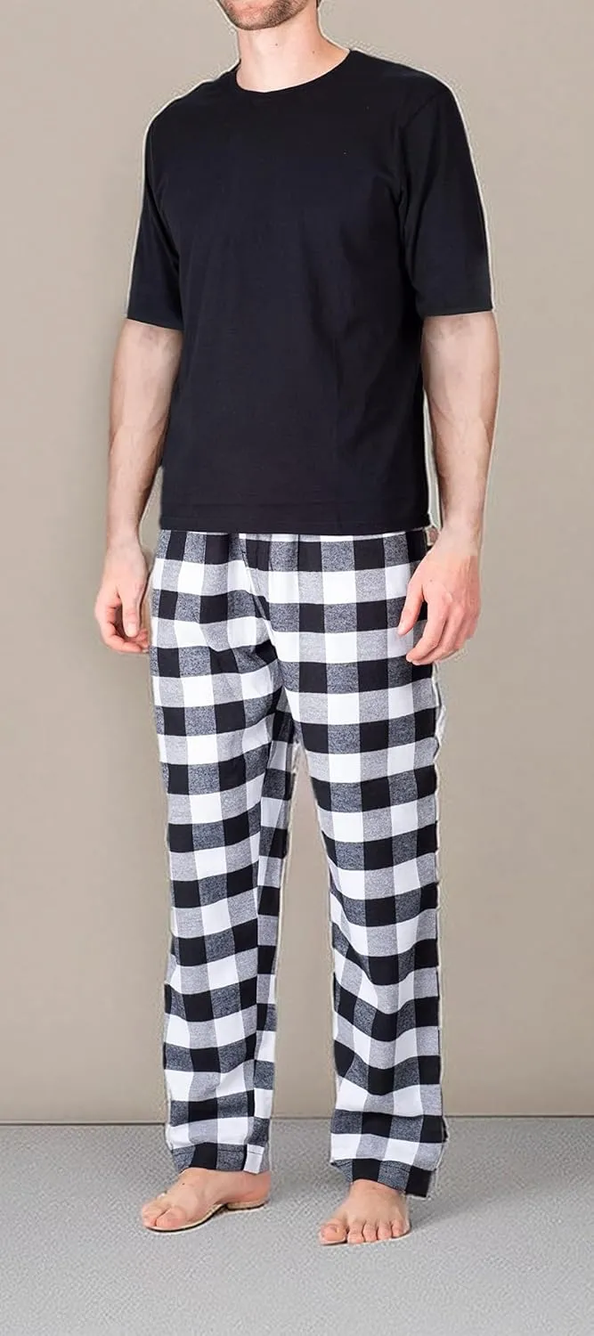Mens Pajama Set 2 Piece PJ with Crew Neck Tee and Pants
