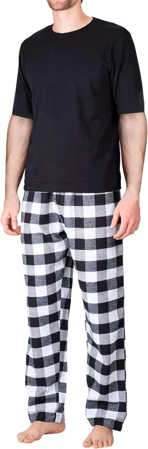 Mens Pajama Set 2 Piece PJ with Crew Neck Tee and Pants