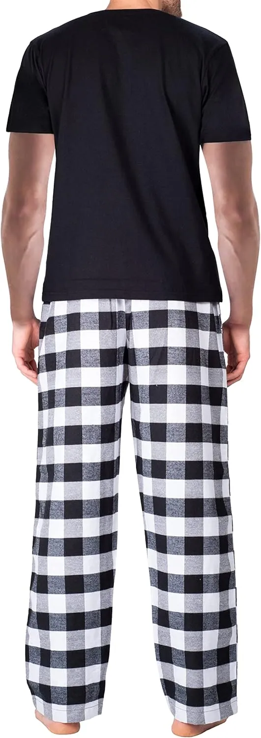 Mens Pajama Set 2 Piece PJ with Crew Neck Tee and Pants