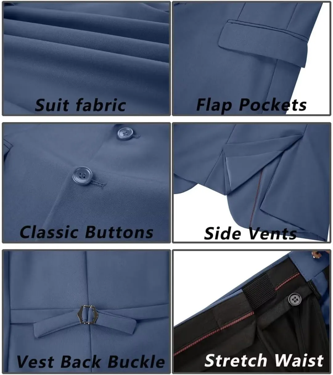 Men's Suit Slim Fit 3 Piece Wedding Dress Tux Suit Set Two Buttons Business Suits Blazer Jacket Vest Pants with Tie