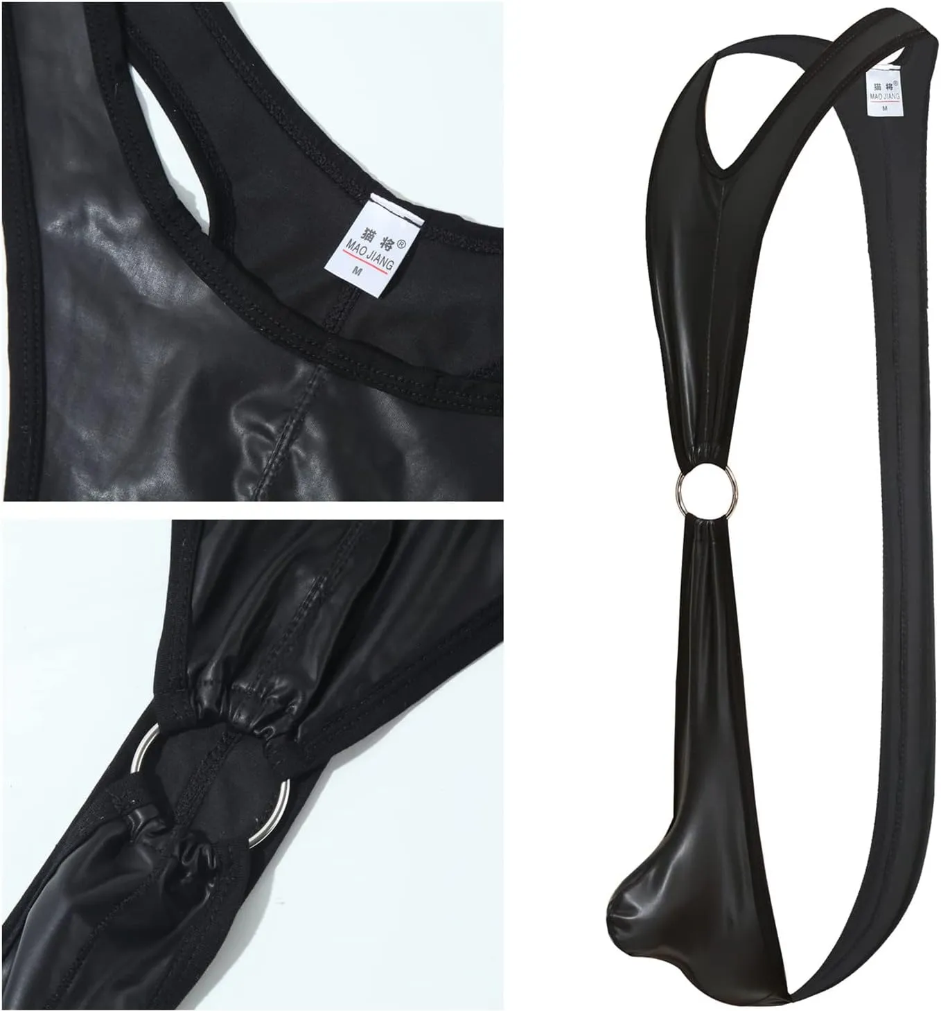 Men's Underwear Sexy Bodysuit Leather Iron Ring Jumpsuit Thong Underpants Sexy Thong T-pants Beach