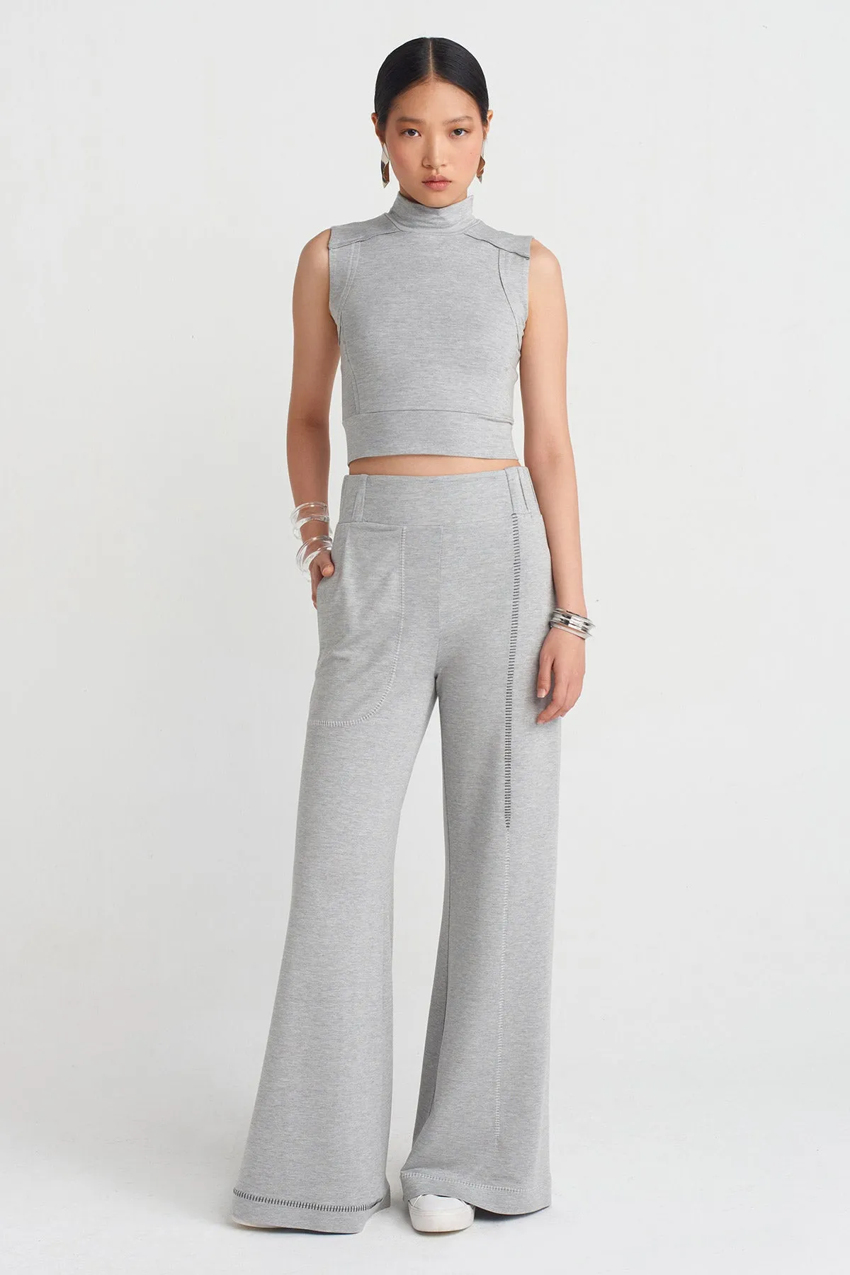 Nu Stitch Detail Cozy Pants Grey Melange