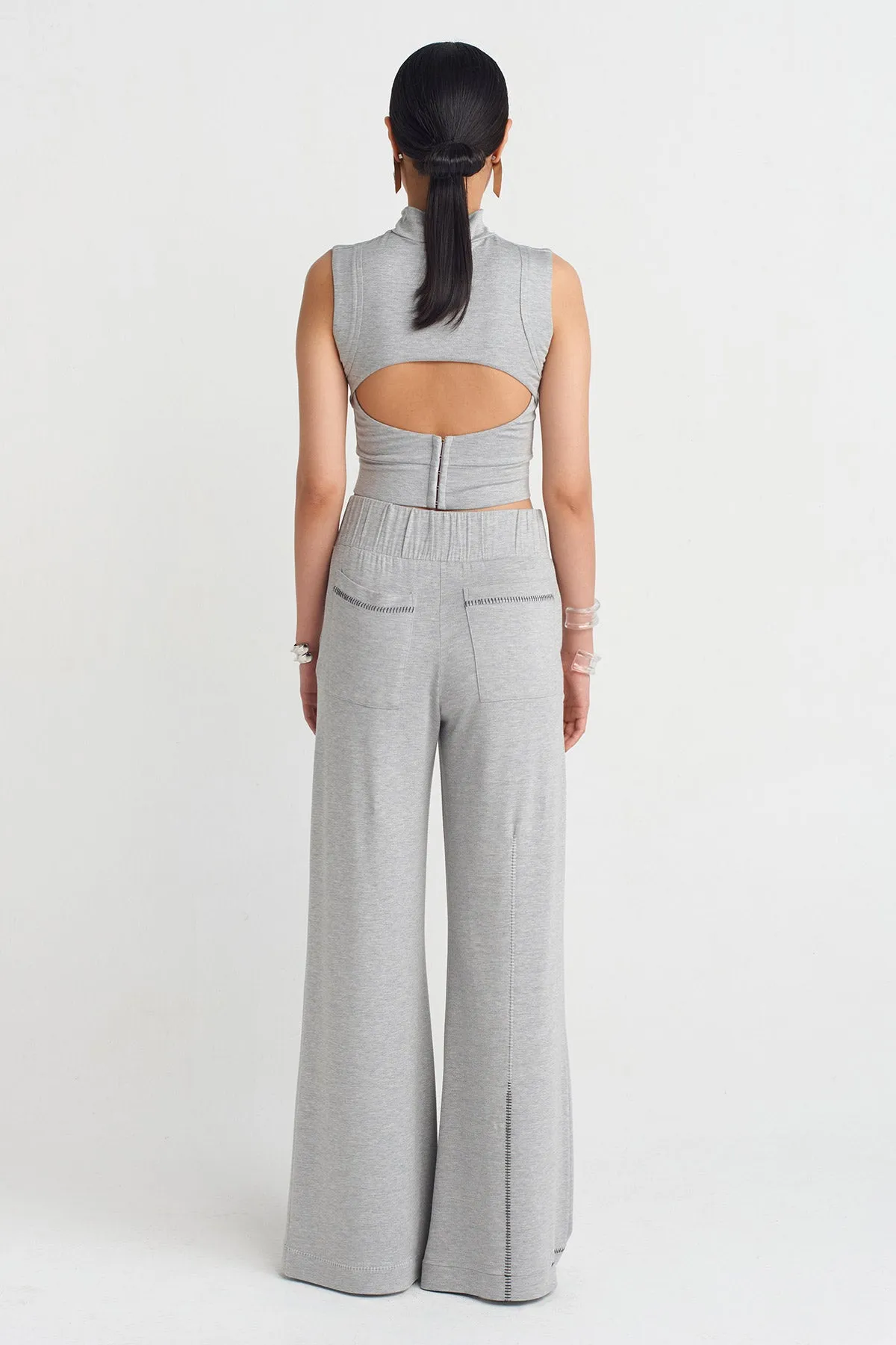 Nu Stitch Detail Cozy Pants Grey Melange