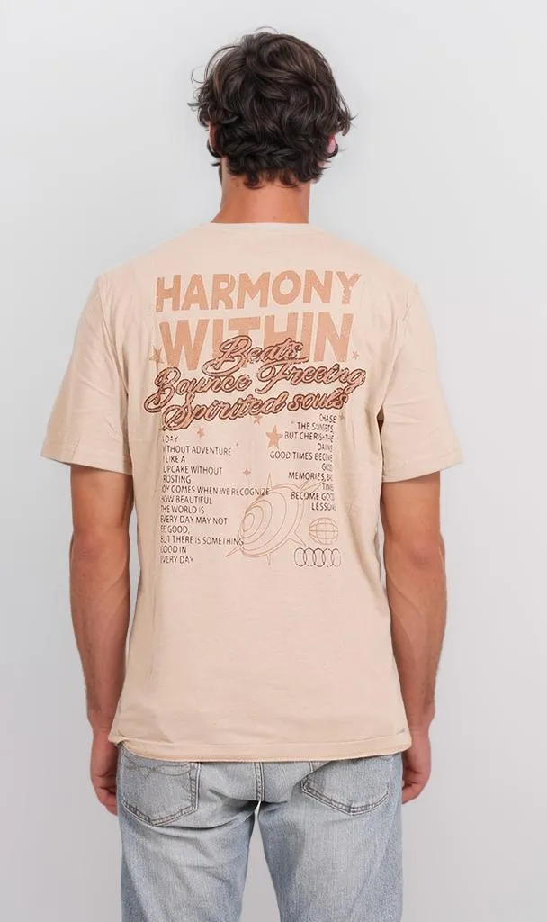 O203204 - Harmony Within Typography T-Shirt  Beige