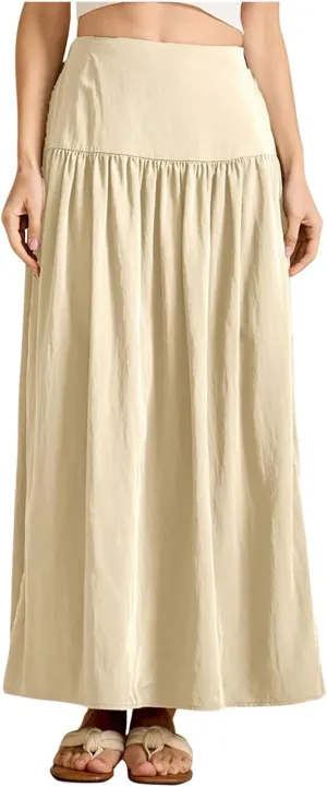 Oplxuo Maxi Skirts for Women Elastic High Waisted Tiered Long Skirt Solid Color Summer Vacation Casual Flowy Skirts