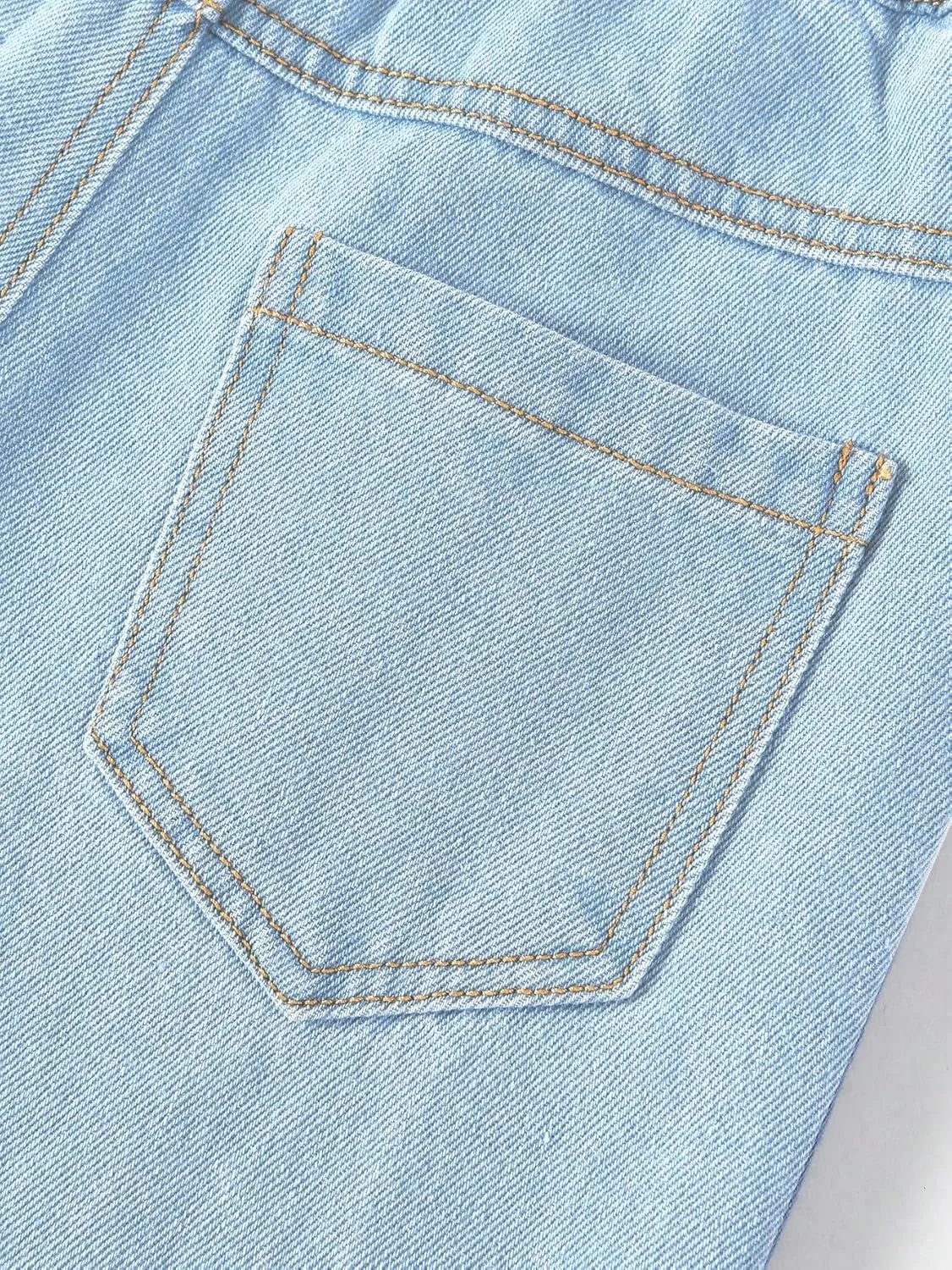 OYOANGLE Girl's Elastic Waist Flared Leg Denim Pants Raw Trim Bell Bottom Jeans with Pockets