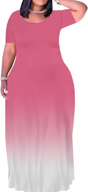 PinkPatty Women's Polka Dot Short Sleeve Maxi Dress Casual Long Dresses with Pockets Plus Size