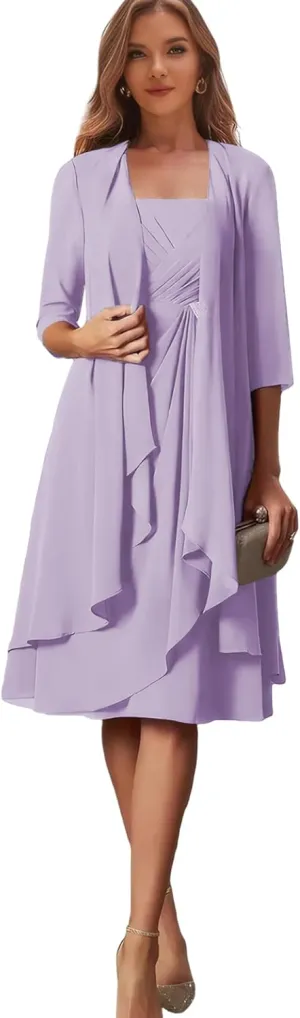 Plus Size Mother of The Groom Dress with Sleeves Chiffon Lilac Formal Gowns and Evening Dresses US 26