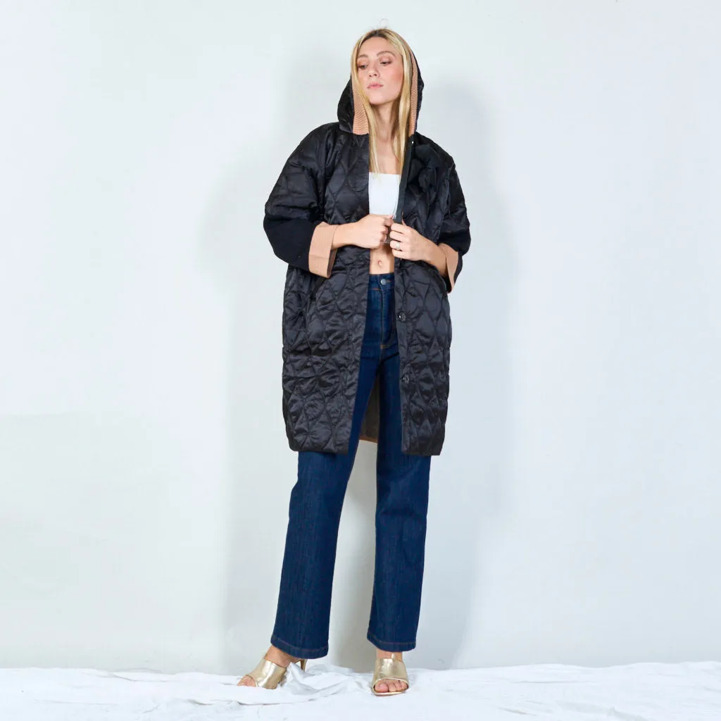 Quilted hooded jacket with floral detail wholesale