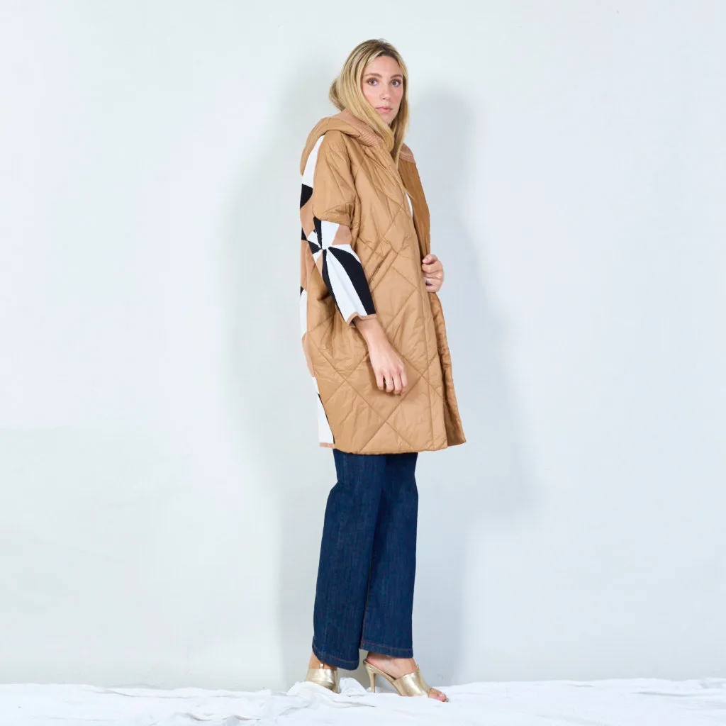 Quilted hooded jacket with floral detail wholesale