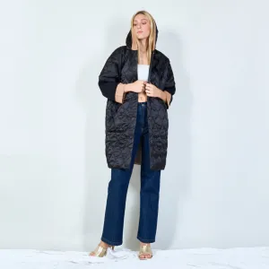 Quilted hooded jacket with floral detail wholesale