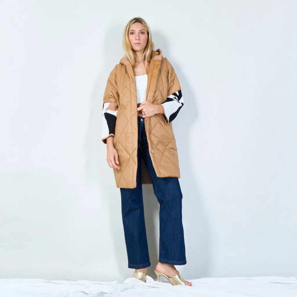 Quilted hooded jacket with floral detail wholesale