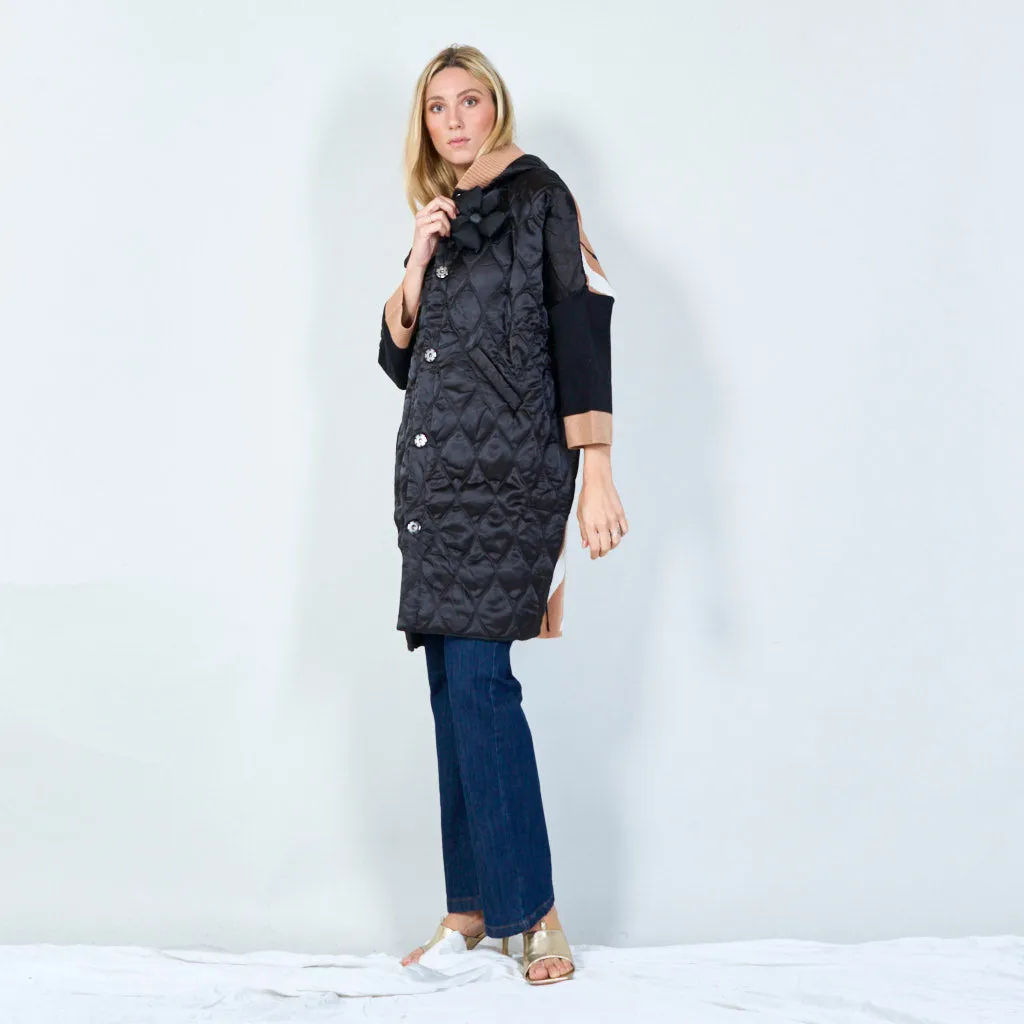 Quilted hooded jacket with floral detail wholesale