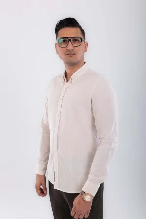 regular  fit button down collar  linen sleeve long-Beig