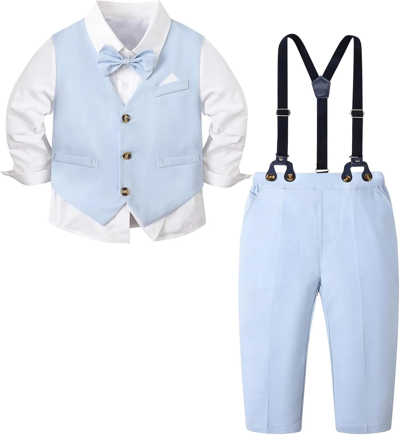 SANGTREE Baby Boys Gentleman Outfits Cotton Linen Formal Suit Set, 3 Months - 9 Years