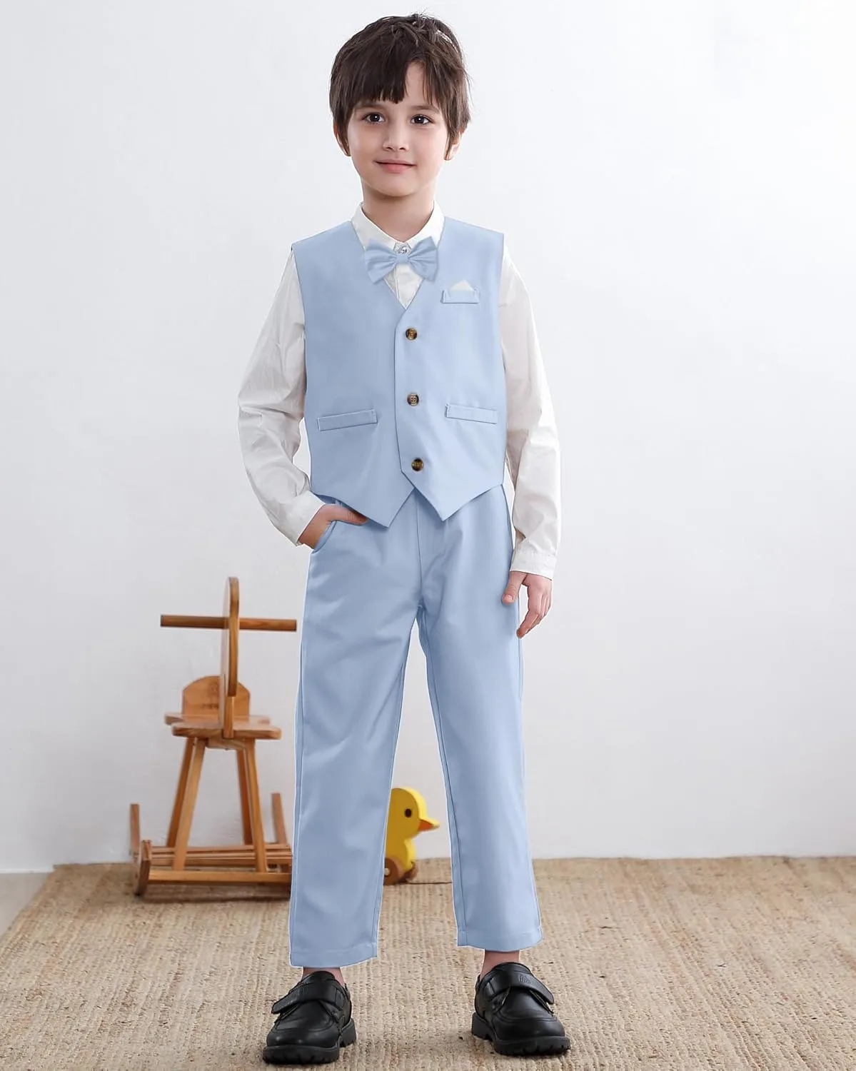 SANGTREE Baby Boys Gentleman Outfits Cotton Linen Formal Suit Set, 3 Months - 9 Years