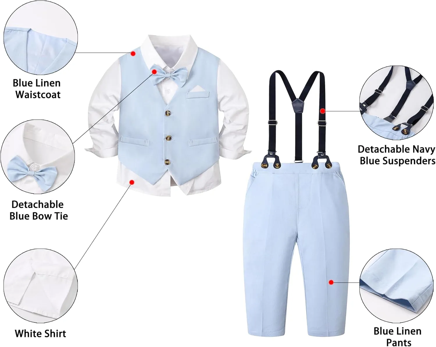 SANGTREE Baby Boys Gentleman Outfits Cotton Linen Formal Suit Set, 3 Months - 9 Years