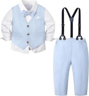 SANGTREE Baby Boys Gentleman Outfits Cotton Linen Formal Suit Set, 3 Months - 9 Years