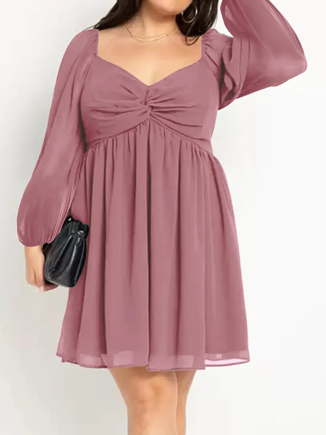 SCOMCHIC Women's Plus Size Puff Long Sleeve Dresses Sweetheart Neckline A Line Short Wedding Guest Cocktail Dress