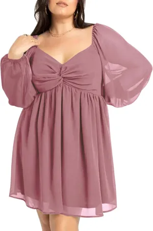 SCOMCHIC Women's Plus Size Puff Long Sleeve Dresses Sweetheart Neckline A Line Short Wedding Guest Cocktail Dress
