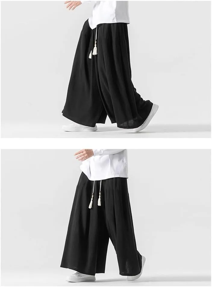 Seidarise Men's Wide Leg Casual Harem Linen Japanese Yoga Harem Pants Hip hop Joggers Baggy