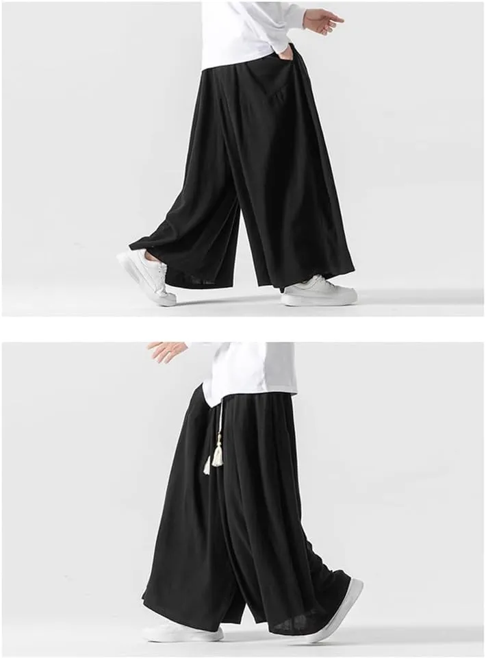 Seidarise Men's Wide Leg Casual Harem Linen Japanese Yoga Harem Pants Hip hop Joggers Baggy