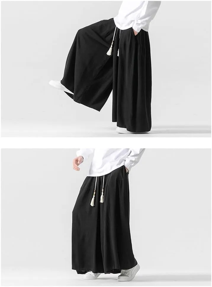 Seidarise Men's Wide Leg Casual Harem Linen Japanese Yoga Harem Pants Hip hop Joggers Baggy