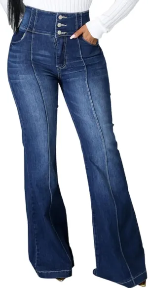 SeNight Women Bell Bottom Jeans Elastic Waist Ripped Flared Jean Destroyed Raw Hem Denim Pants