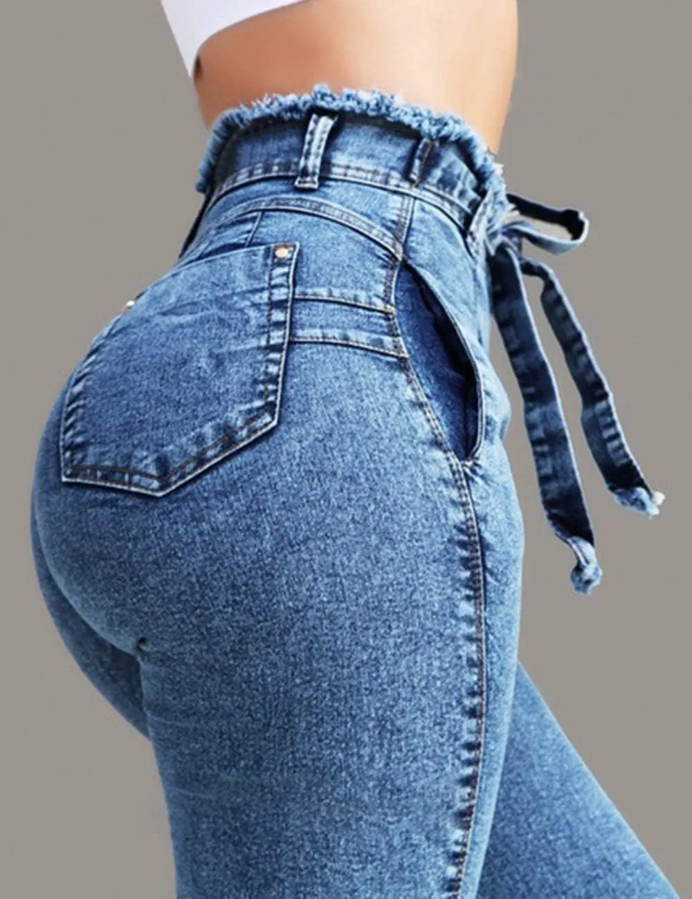 Sexyshine Women's High Waisted Skinny Destroyed Ripped Hole Denim Pants Long Stretch Pencil Jeans